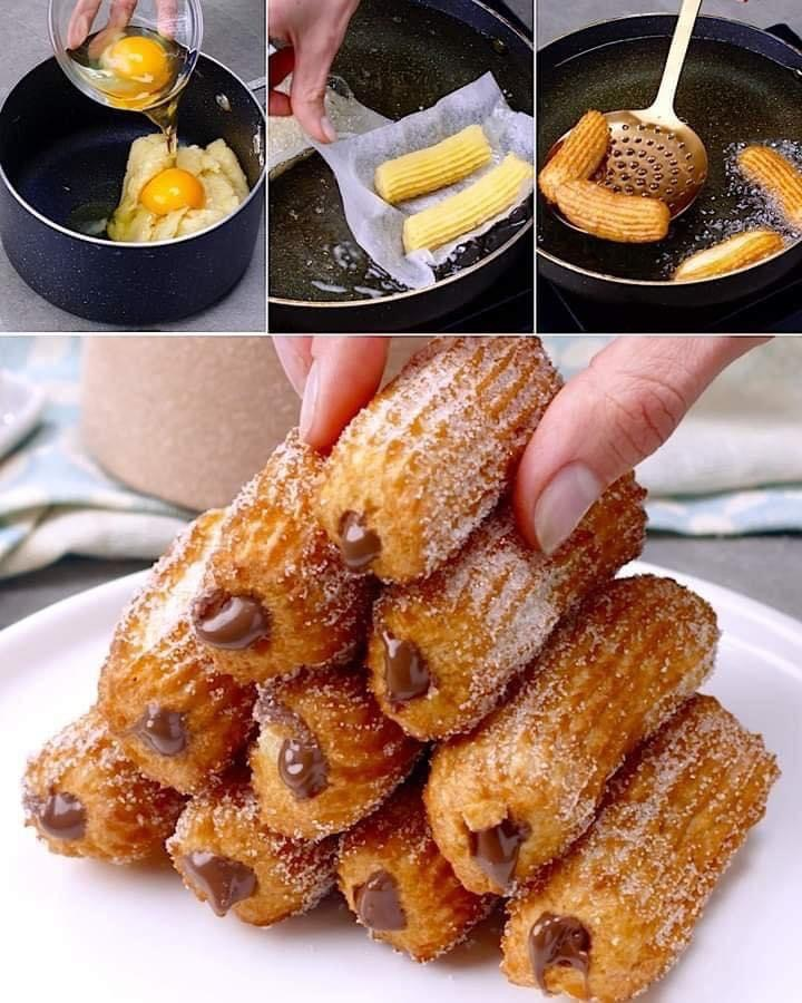 Hazelnut cream stuffed churros