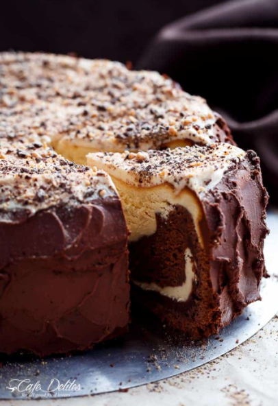 CHOCOLATE PEANUT BUTTER CHEESECAKE CAKE